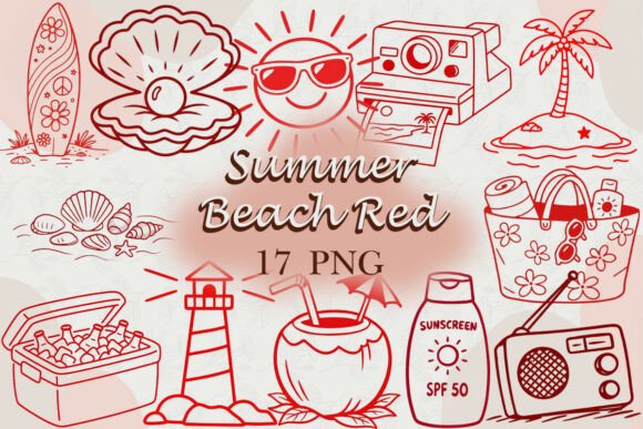 Download Summer Beach Red Lineart PNG - Lineart Collection