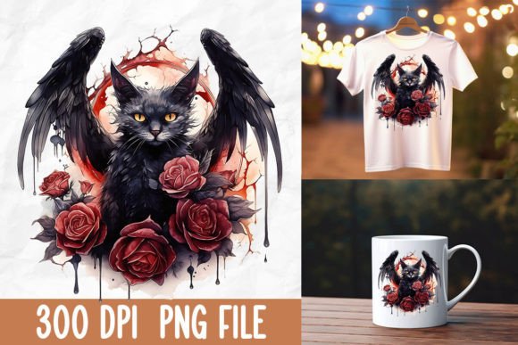 Download Grunge Gothic Cat with Bat Wings Rose - Premium Bundle