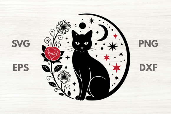 Download Mystical Rose Cat with Moon SVG - Premium Resources