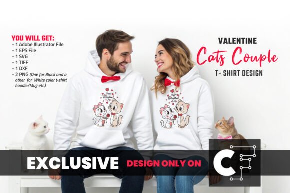 Download Valentine Cat Couple with Rose T Shirt - Premium Resources