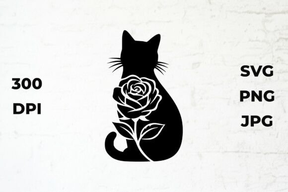 Download Black Cat Silhouette with a Rose - Premium Bundle
